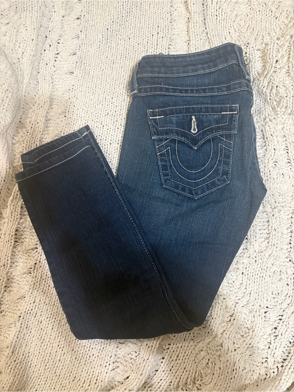 True Religion Women’s Indigo Skinny Jeans with Contrast Stitching Disco Julie